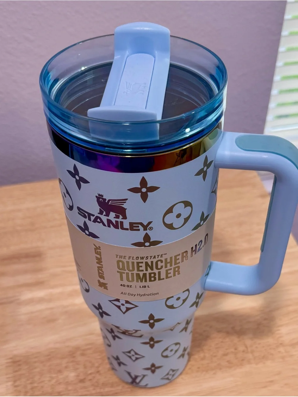 New Stanley Light Blue Tumbler with Multicolor Metallic Monogram - Picture 7 of 9